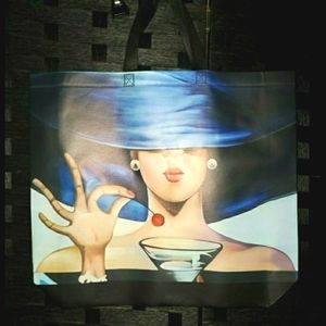 Artistic Blue and Black Tote Bag Cherry Girl